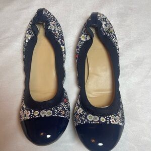 J. Crew Navy Floral Cap-Toe Ballet Flats Size: 10